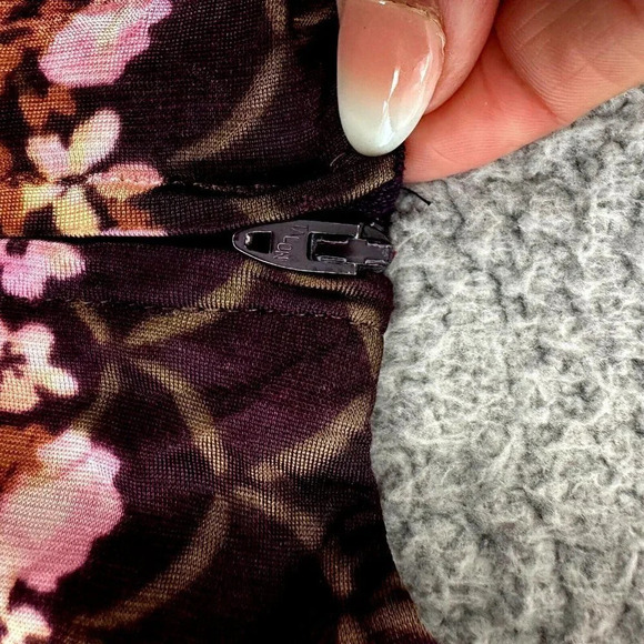 Vintage 70s Dress Size Small Floral Smocked Maxi Burgundy Boho Hippie - Picture 10 of 16